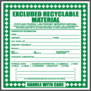 Excluded Recyclable Material Label