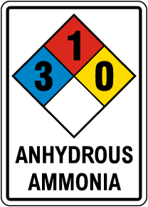 NFPA Anhydrous Ammonia 3-1-0 Sign