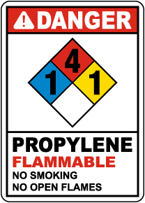 NFPA Danger Propylene 1-4-1 Flammable Sign
