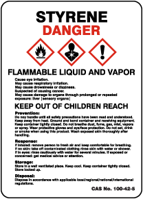 Styrene Flammable Liquid and Vapor GHS Sign