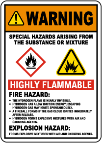 Warning Hydrogen Special Hazards Sign