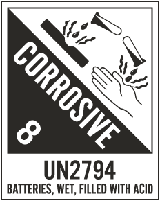 UN2794 Corrosive Class 8 Label