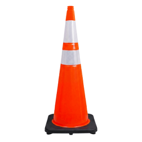 36" Elite Orange Traffic Cone, 12lbs Black Base & 3M Reflective Bands