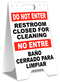Bilingual Restroom Closed for Cleaning Floor Sign