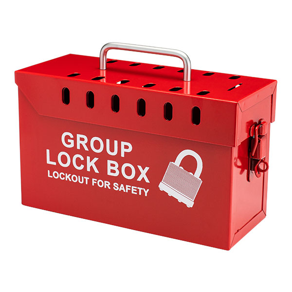 Group Lockout Box, 13-Hole, Steel Red 