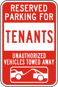 Reserved Parking For Tenants Only Sign