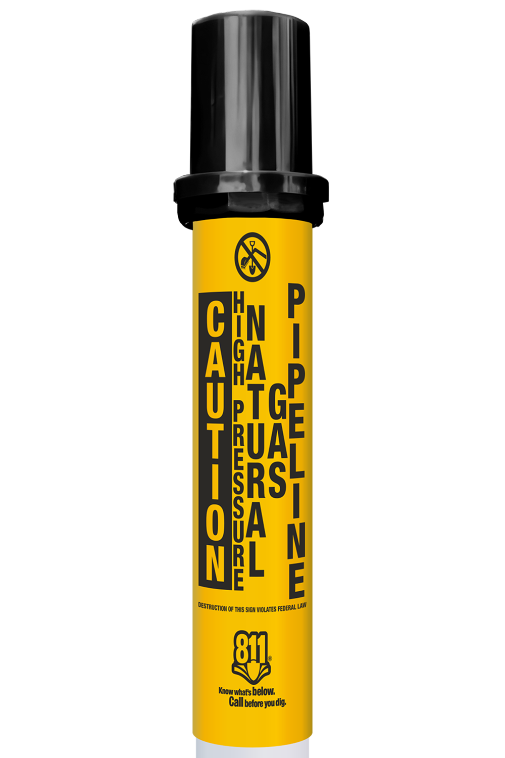 Caution High Pressure Natural Gas Pipeline Locator Bullet Marker With Top Hat