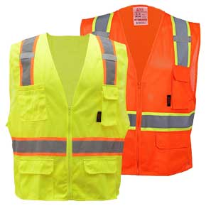 ANSI Class 2 Premium Surveyors Safety Vest with 6 Pockets, Contrasting Trim