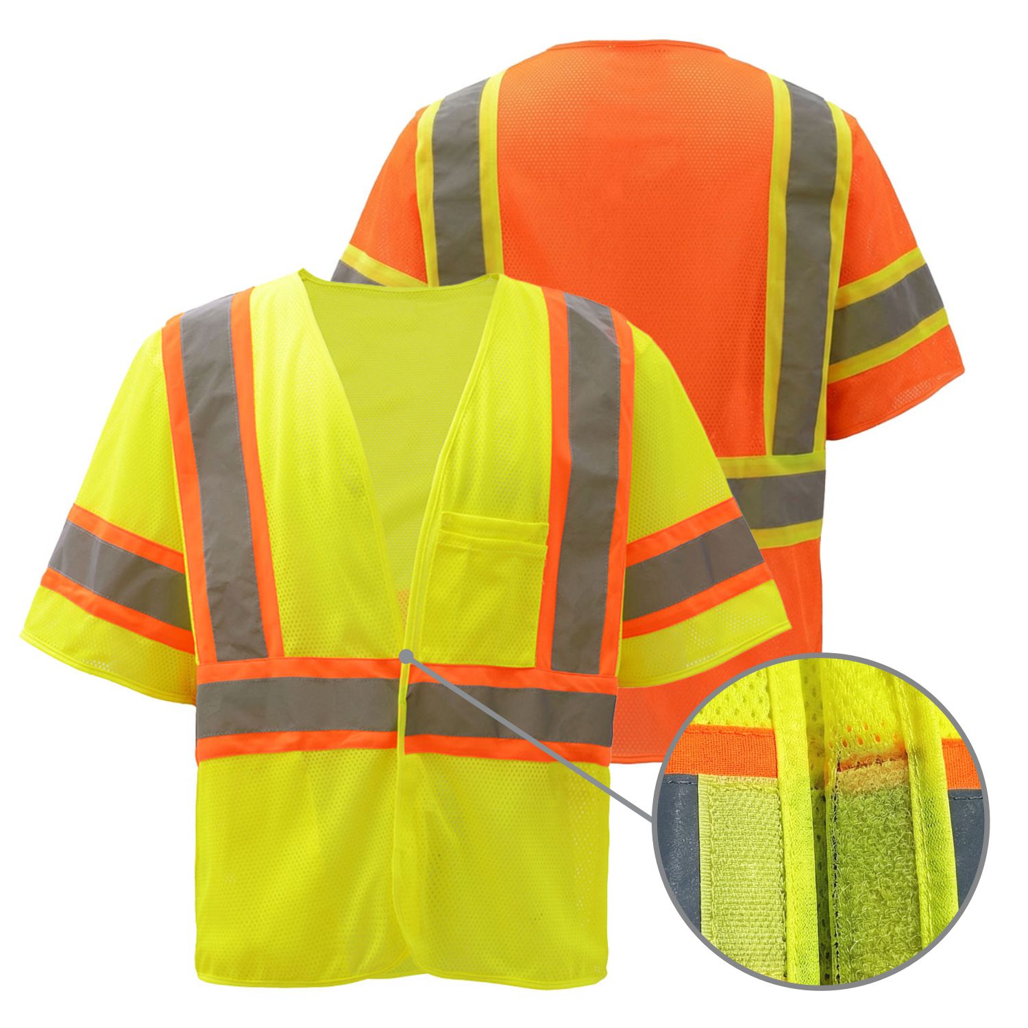 ANSI Class 3 Hi Vis Safety Vest with Contrasting Trim, Hook & Loop