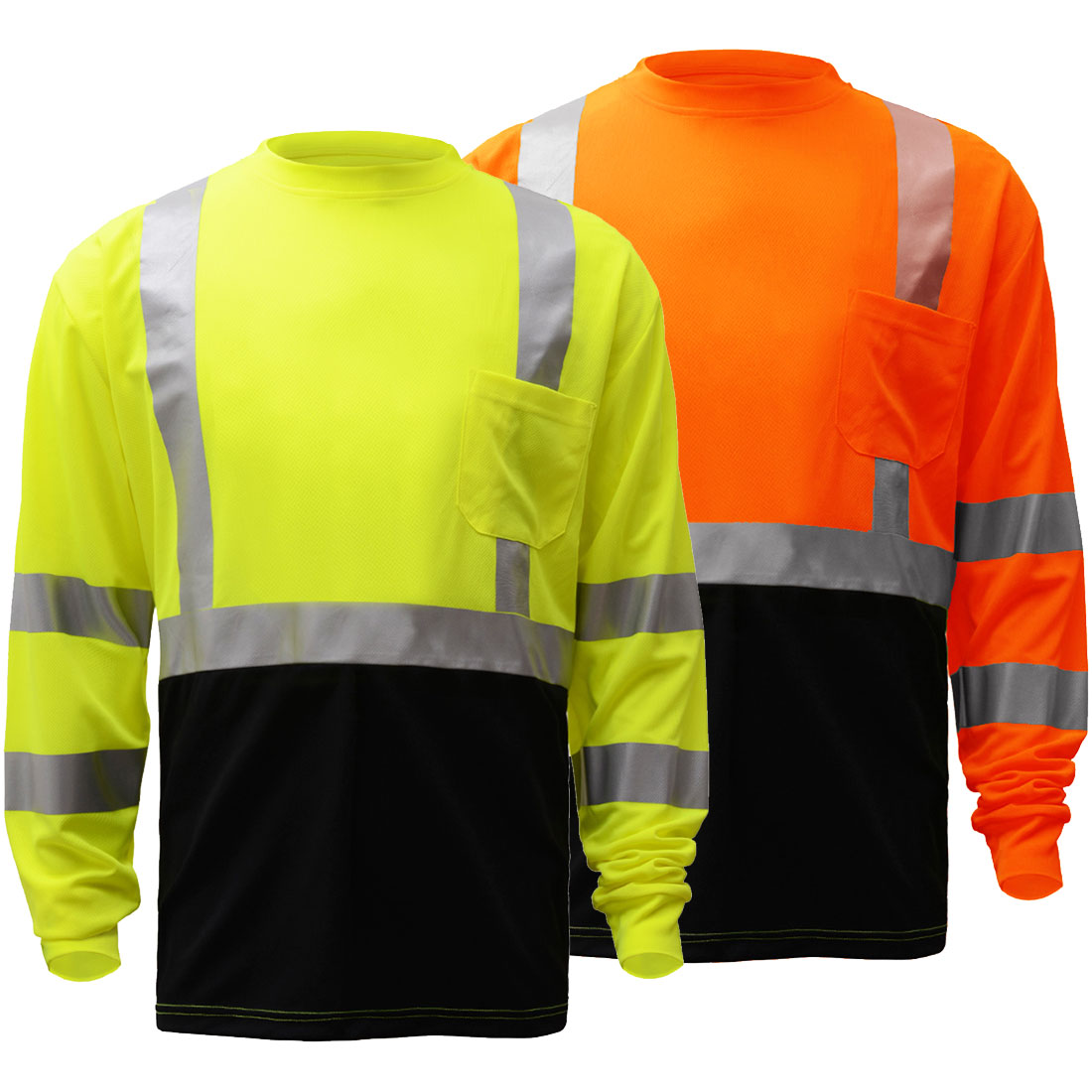 ANSI Class 3 Long Sleeve Safety T-Shirt with Black Bottom