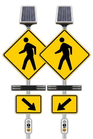 RRFB MUTCD Pedestrian Crosswalk Kit, Single-Sided Solar (2 Beacons), 30" DG Sign