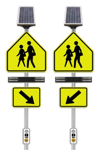 RRFB MUTDC School Crosswalk Kit, Single-Sided Solar (2 Beacons), 30" Fluorescent Yellow-Green DG Sign