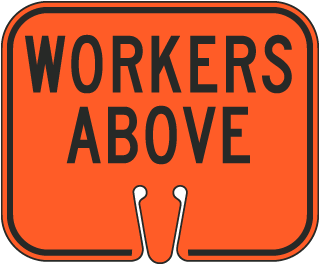 Workers Above Cone Sign
