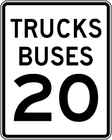 Truck Bus Speed Limit 20 MPH Sign