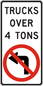 Trucks Over 4 Tons Left Arrow Sign