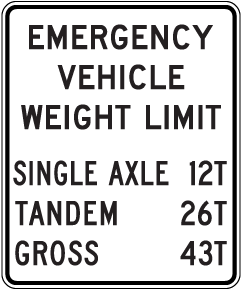Emergency Vehicle Weight Limit Sign