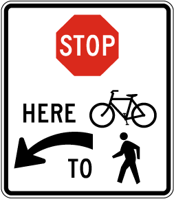 Stop Here To Trail Crossing Left Sign
