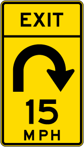Advisory Exit Speed 15 Mph Right Loop Sign