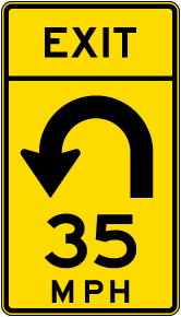 Advisory Exit Speed 35 Mph Left Loop Sign