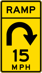 Advisory Ramp Speed 15 Mph Right Loop Sign