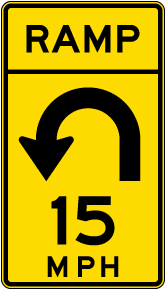 Advisory Ramp Speed 15 Mph Left Loop Sign