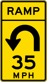 Advisory Ramp Speed 35 Mph Left Loop Sign