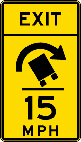 Advisory Truck Exit Speed 15 Mph Right Sign
