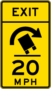 Advisory Truck Exit Speed 20 Mph Right Sign