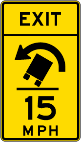Advisory Truck Exit Speed 15 Mph Left Sign