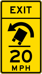 Advisory Truck Exit Speed 20 Mph Left Sign