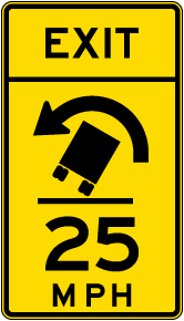 Advisory Truck Exit Speed 25 Mph Left Sign