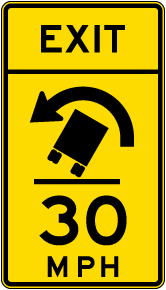 Advisory Truck Exit Speed 30 Mph Left Sign