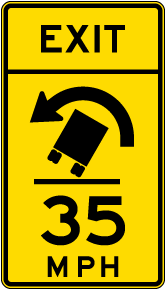 Advisory Truck Exit Speed 35 Mph Left Sign