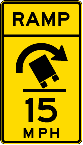 Advisory Truck Ramp Speed 15 Mph Right Sign