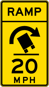 Advisory Truck Ramp Speed 20 Mph Right Sign