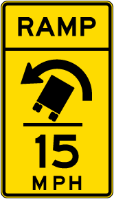 Advisory Truck Ramp Speed 15 Mph Left Sign