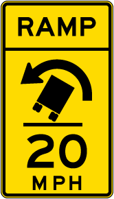 Advisory Truck Ramp Speed 20 Mph Left Sign
