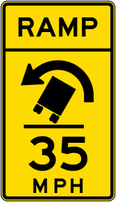 Advisory Truck Ramp Speed 35 Mph Left Sign
