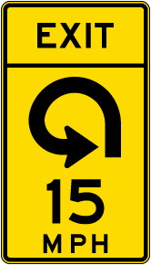 Advisory Exit Speed 15 Mph Reverse Curve Left Sign