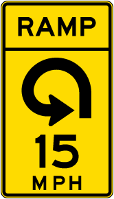 Advisory Ramp Speed 15 Mph Reverse Curve Left Sign