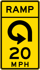 Advisory Ramp Speed 20 Mph Reverse Curve Left Sign