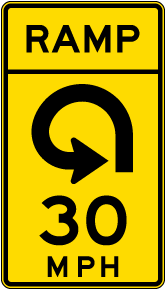 Advisory Ramp Speed 30 Mph Reverse Curve Left Sign