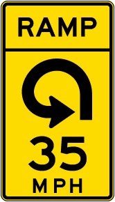 Advisory Ramp Speed 35 Mph Reverse Curve Left Sign