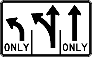 Texas 3 Lane Left and Forward Sign