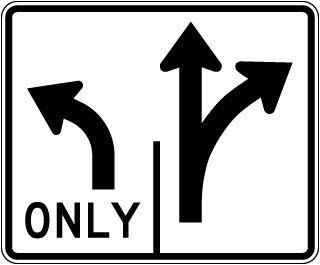 Texas 2 Lane with Left Lane Only Left Turn Sign