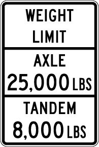 Texas Weight Limit Axle and Tandem Sign