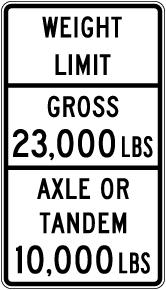 Texas Weight Limit Gross, Axle or Tandem Sign