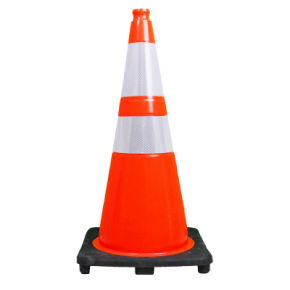28" Performance Orange Traffic Cone, 7lbs Black Base & HIP Reflective Bands