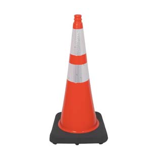 28" Slim Line Orange Traffic Cone w/ Black Base, 10lbs