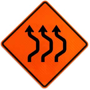 Three Lane Double Reverse Curve Right Sign